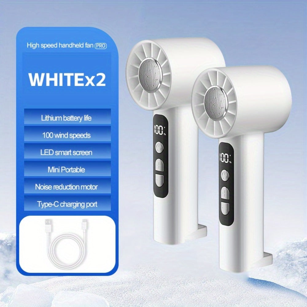 USB Rechargeable Handheld Fan 2 Pack Portable Mini Desktop Fan 1800mAh 1-100 Adjustable Wind Speed Display Lightweight for Summer Camping Travel Outdoor Indoor White Dark Gray