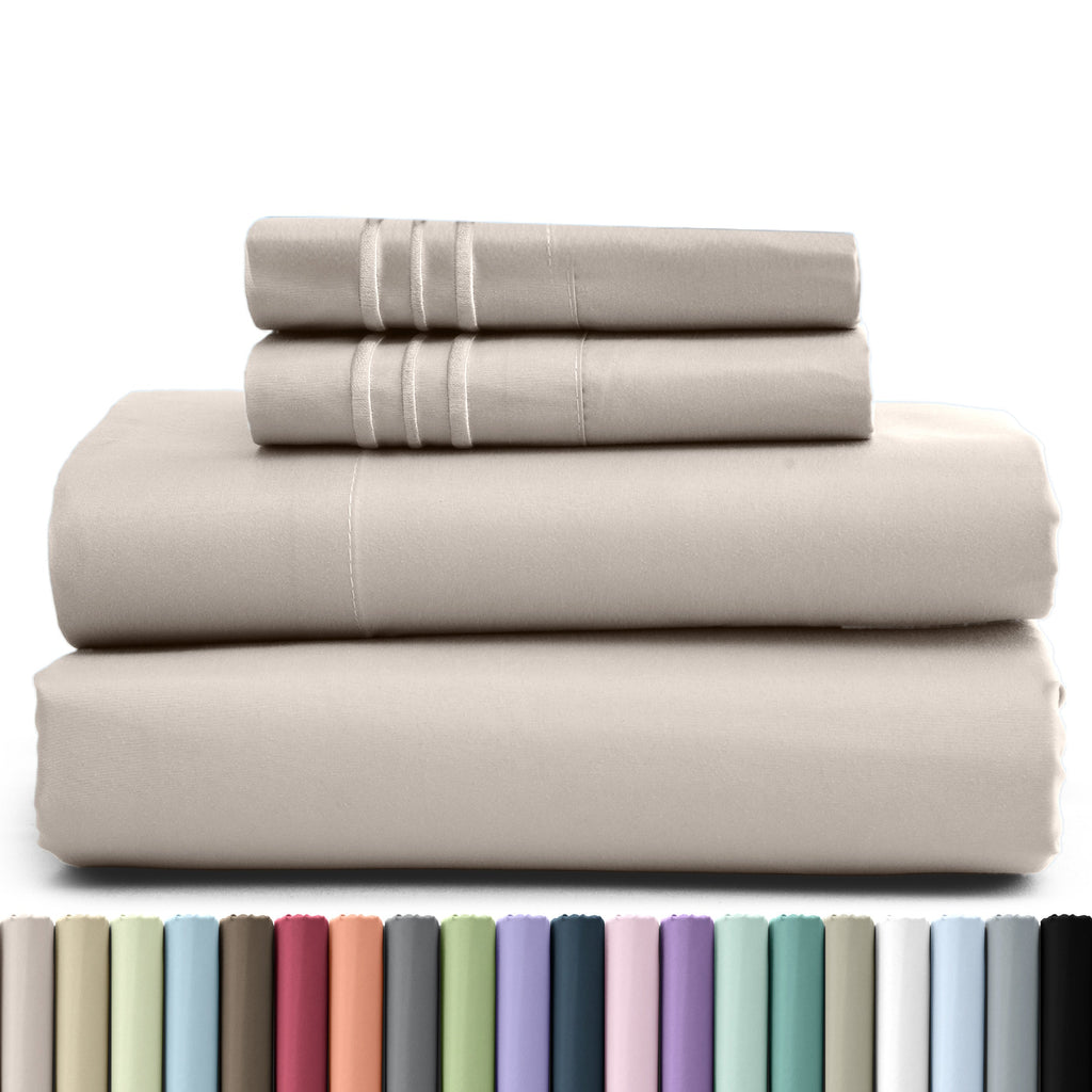 Fitted Sheet Set 4 Piece Microfiber Deep Pocket Bed Sheets - Soft Brushed Bedding Set with Pillowcases, All Season Cooling Sheet Set, 16 Inch Deep Pocket, Multiple Colors & Sizes