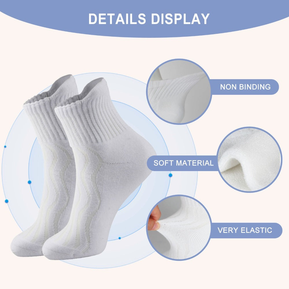 Diabetic Socks for Men & Women, 12 Pairs Non-Binding Wide Top Ankle Socks with Extra Cushioned Sole, Seamless Toe, Soft Cotton Comfort Socks for Sensitive Feet, Black & White