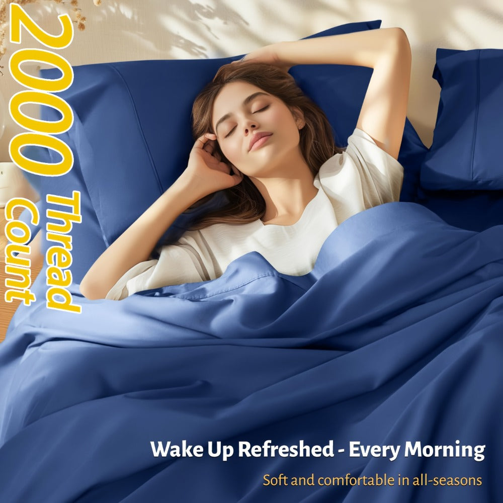 Bamboo Bed Sheet Set 4 Piece Extra Deep Pocket Cooling Breathable Soft Wrinkle Free Hotel Luxury Fitted Sheet Flat Sheet Pillowcases Twin Full Queen King