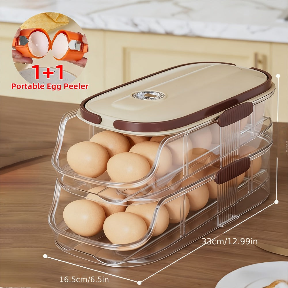 Egg Organizer for Refrigerator, Multi-Layer Auto-Rolling Egg Rack with Large Capacity ¨C Space-Saving Egg Storage Dispenser for Fridge, Cabinet & Countertop, Ideal for Busy Families