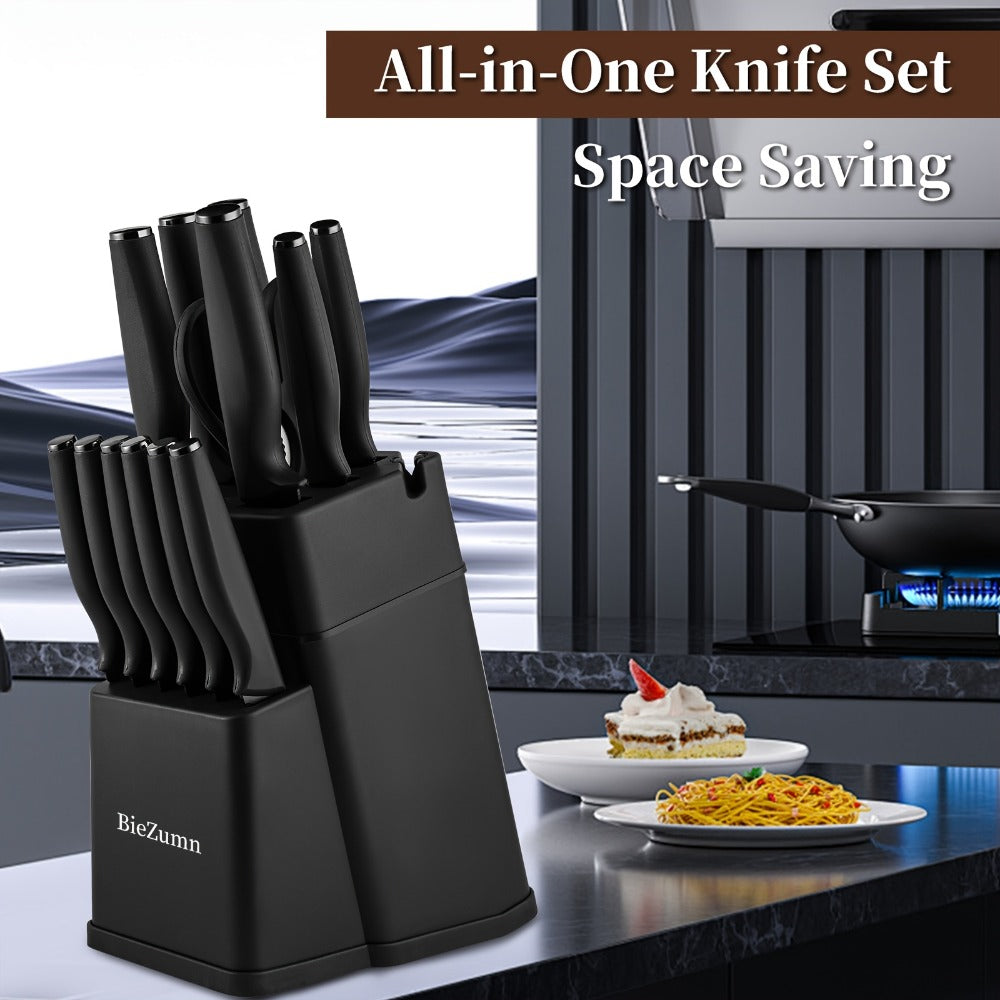 Kitchen Knife Set ¨C 3-Piece & 14-Piece Multi-Purpose Chef¡¯s Knife, Steak Knife, Fruit Knife & Scissors with Storage Block, Black