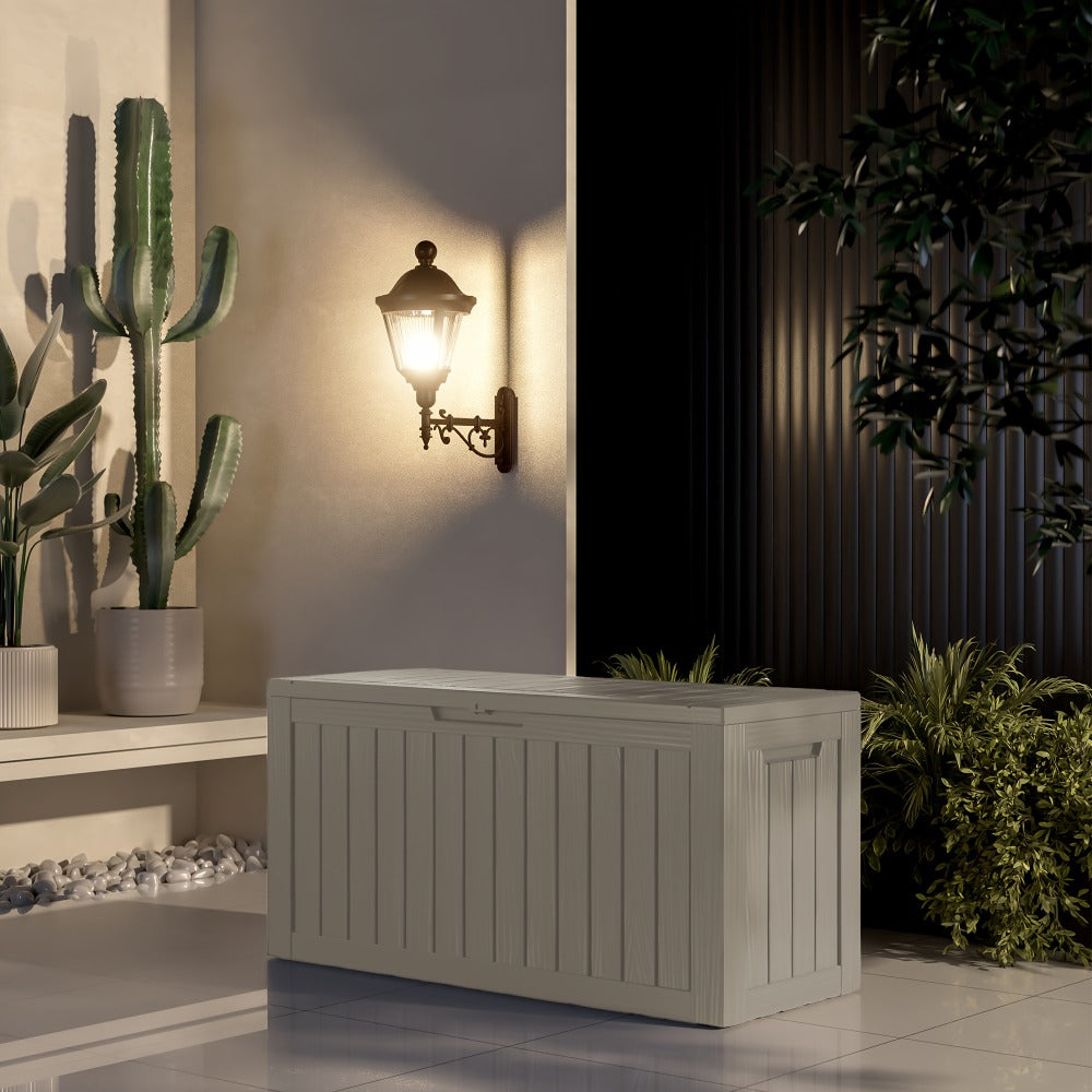 Large Resin Deck Box Lockable Outdoor Storage 80/100 Gallon ¨C 345L UV Protected Weatherproof Patio Storage Box | Sit-On Lid Deck Storage Chest for Pool Accessories, Garden Tools & Outdoor Gear