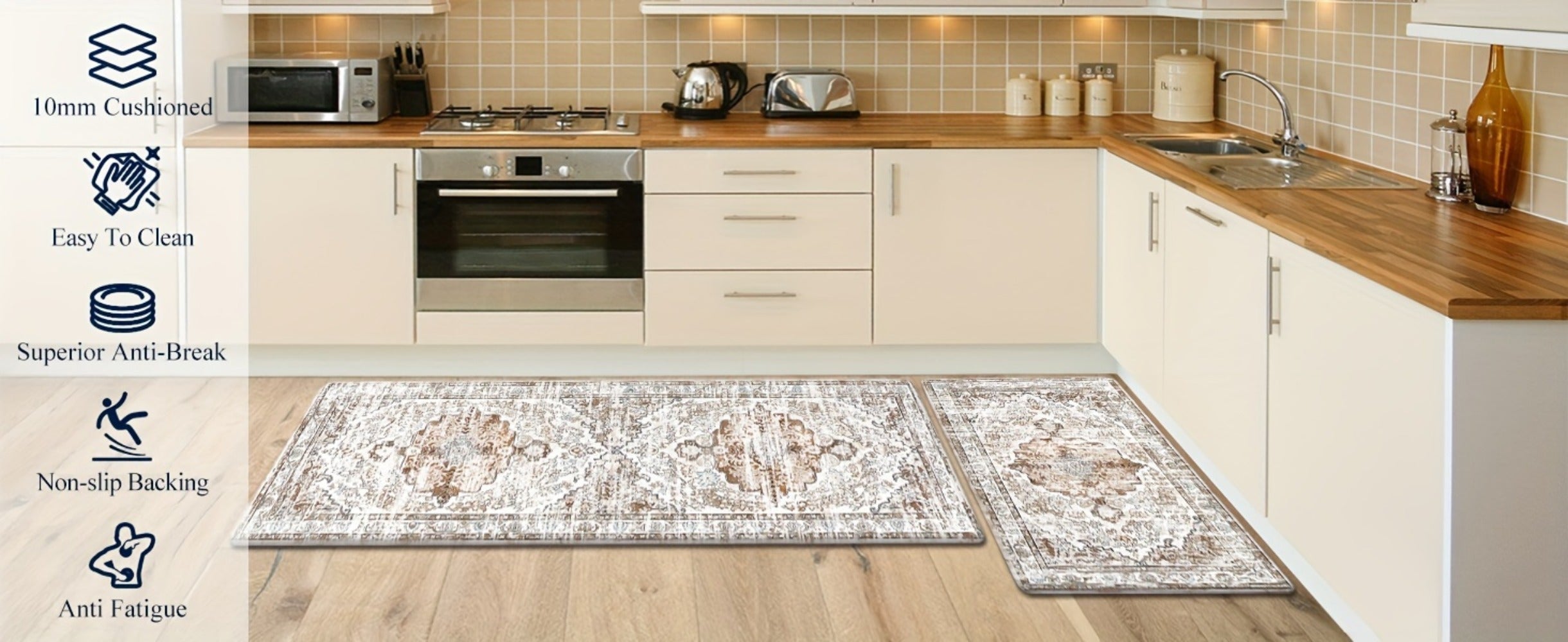 Anti Fatigue Kitchen Mat Set of 2 Non-Slip Cushioned Kitchen Rugs Boho Distressed Runner for Sink Laundry Office Standing Mat
