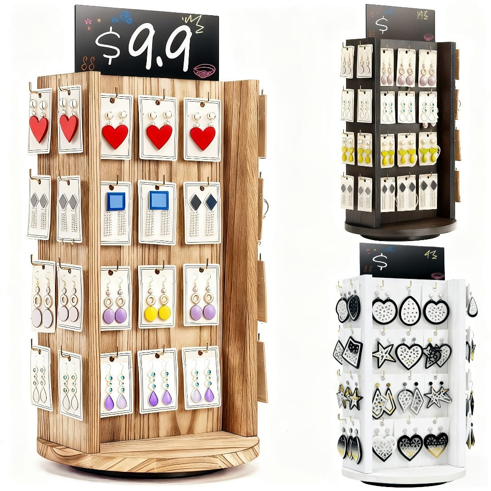 Rotating Earring Display Stand - 40-Hook Jewelry Organizer Tower, Tabletop Rack Holder with Advertising Board, Space-Saving Jewelry Storage for Earrings, Necklaces & Small Accessories