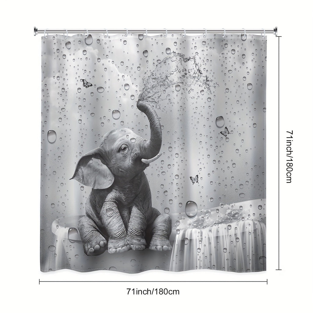 Shower Curtain Set Funny Elephant Bathroom Decor with Hooks Anti-Slip Floor Mat Toilet U-Shaped Mat African Wildlife Bath Decor Gray