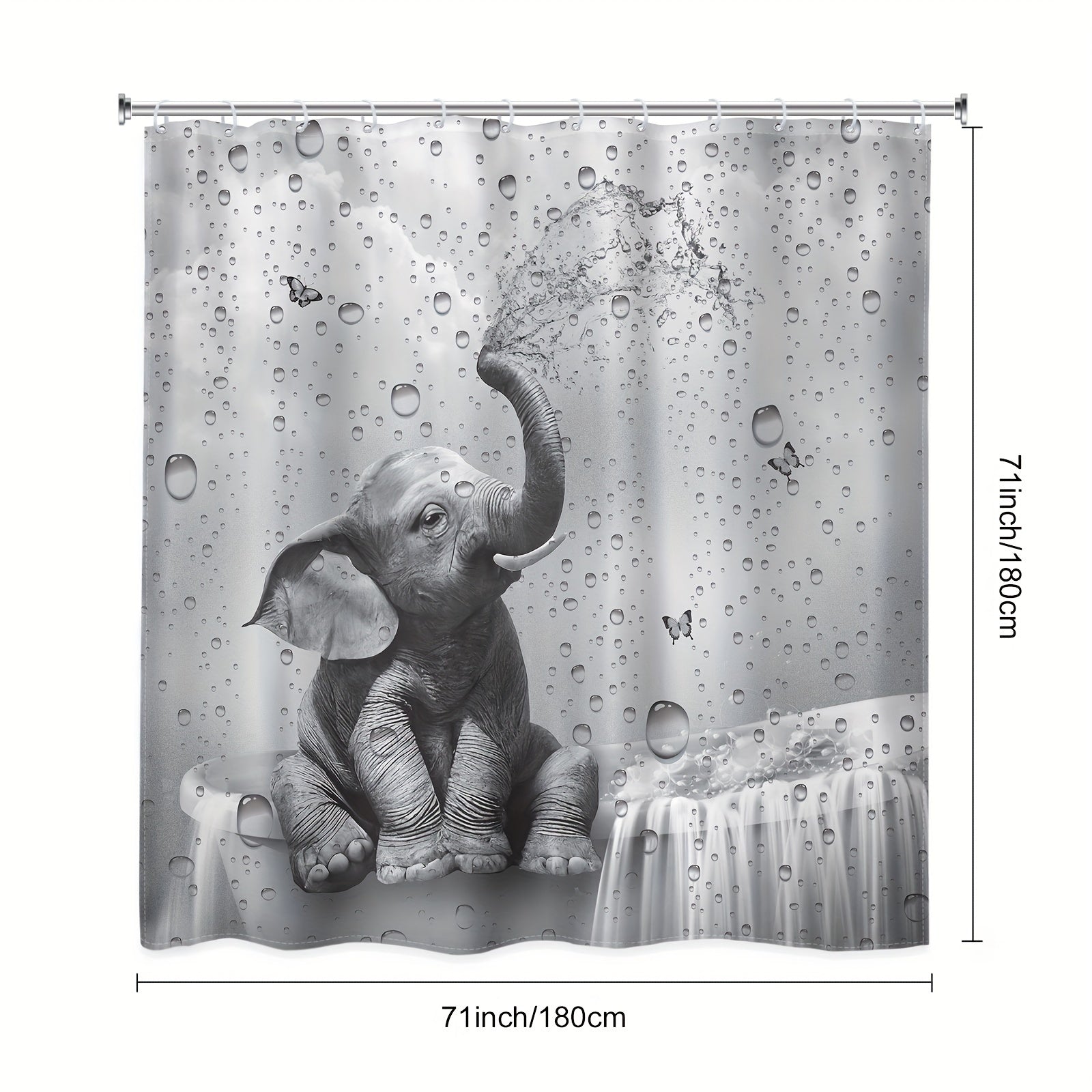 Shower Curtain Set Funny Elephant Bathroom Decor with Hooks Anti-Slip Floor Mat Toilet U-Shaped Mat African Wildlife Bath Decor Gray