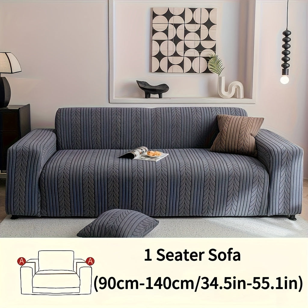 Sofa Cover Stretchy Washable Slipcover for 1 2 3 4 Seater Couch, Zigzag Textured Fabric, Scratch Slip Resistant Furniture Protector, Cream White Light Grey Dark Gray Coffee Brown