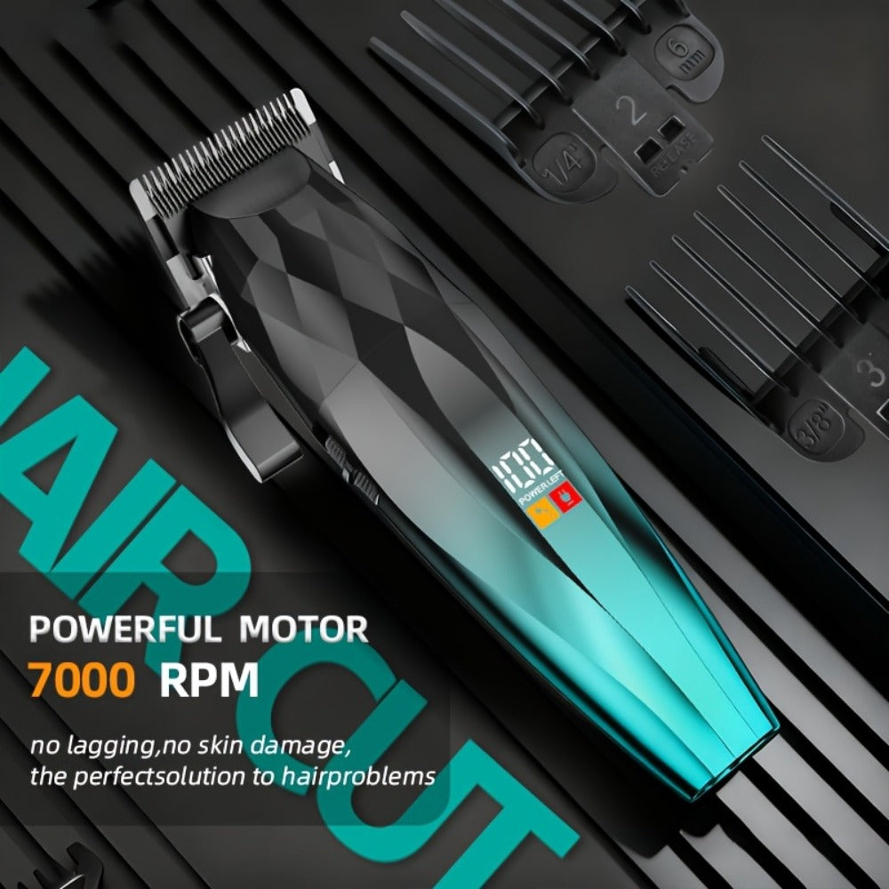 Hair Clipper for Men Professional Electric Trimmer | 7000RPM Motor | Ceramic Blade | 8 Guide Combs | 2000mAh LED Battery | Cordless USB Rechargeable | Fade Buzz Cut Home Barber Kit
