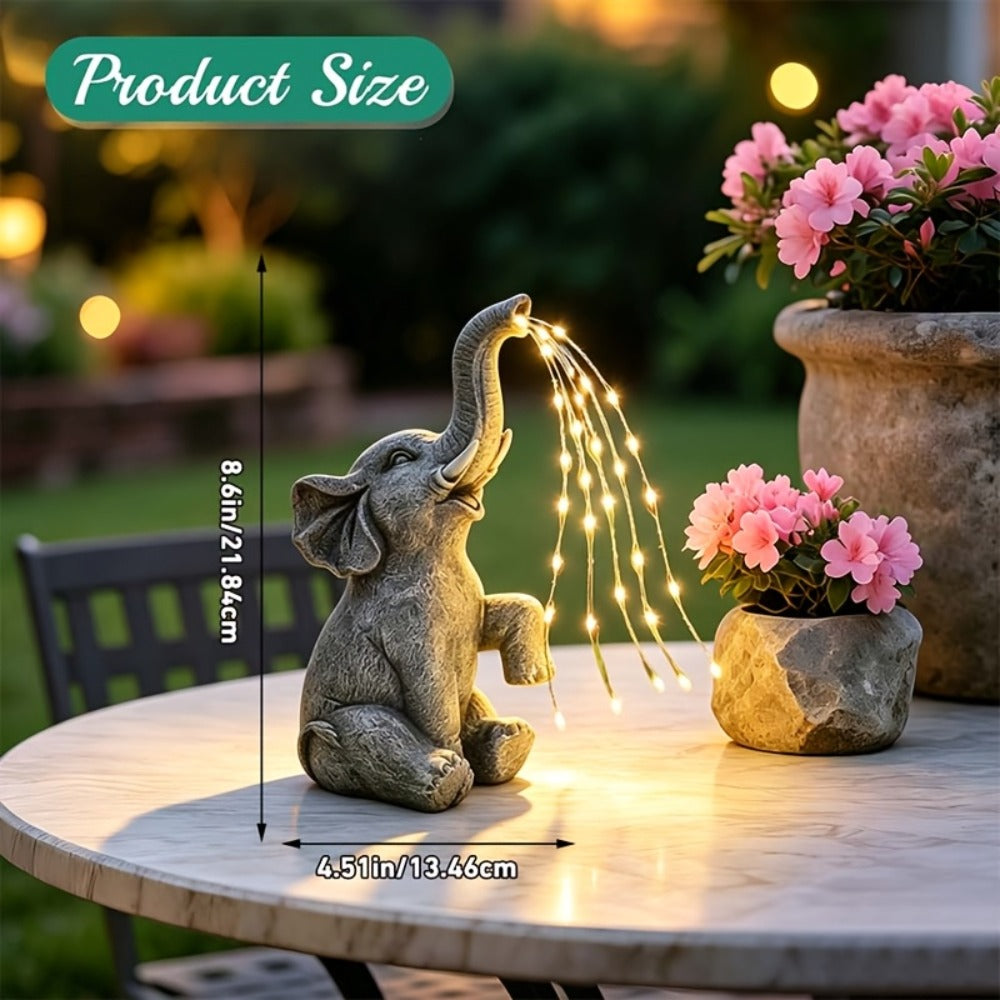 Solar Garden Elephant Sculpture Light - Outdoor IP44 Waterproof LED Lucky Elephant Water Spraying Ornament with Solar Powered Garden Lights for Patio Balcony Porch Deck Yard Thanksgiving Halloween Gift