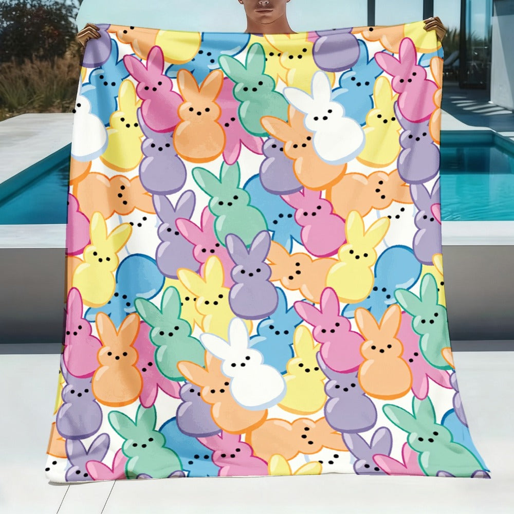 Easter Rabbit Flannel Throw Blanket - Bohemian Pastel Bunny HD Print Soft Warm Lightweight All-Season Throw for Sofa Bedroom Camping Yoga Travel, Cozy Home Decor Gift