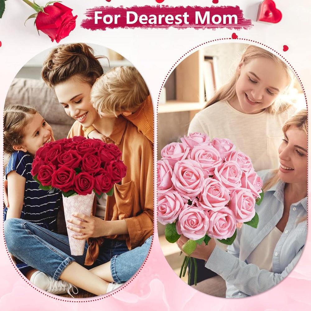 Artificial Roses Bulk with Long Stems ¨C Real Touch Velvet Fake Flowers for Wedding Bouquet, Bridal Centerpiece, Valentine's Day, Mother's Day, Home Decor (50/100pcs, Multi Colors)