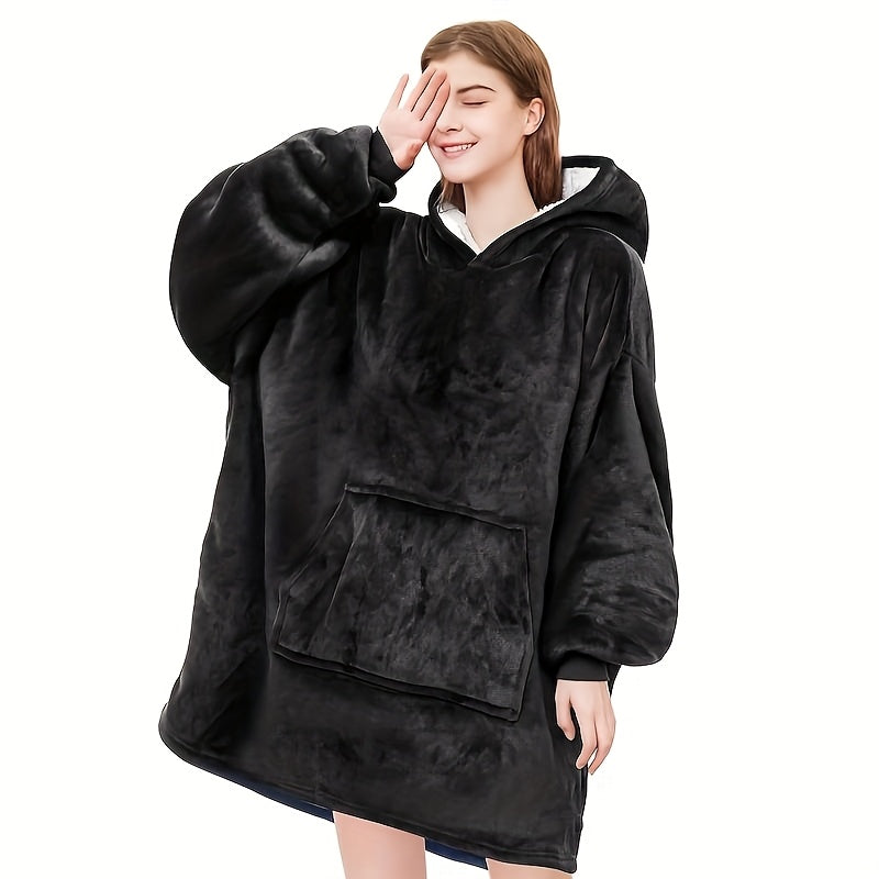 Reversible Hooded Wearable Blanket ¨C Double-Sided Coral Fleece Suede Hoodie with Kangaroo Pocket, Machine Washable, 6 Colors