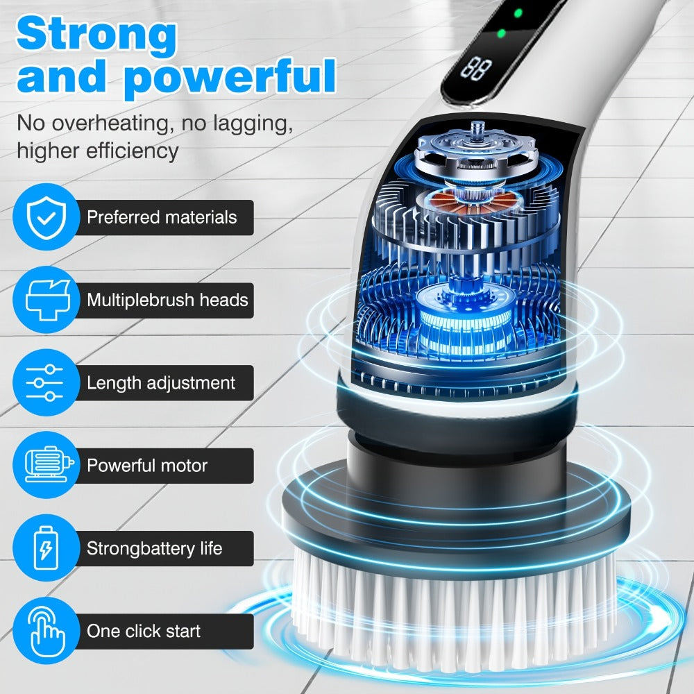 Electric Spin Scrubber with 7 Brush Heads & Adjustable Handle ¨C Dual-Speed Cordless Power Scrubber for Bathroom, Tub, Tile, Floor & Shower Cleaning