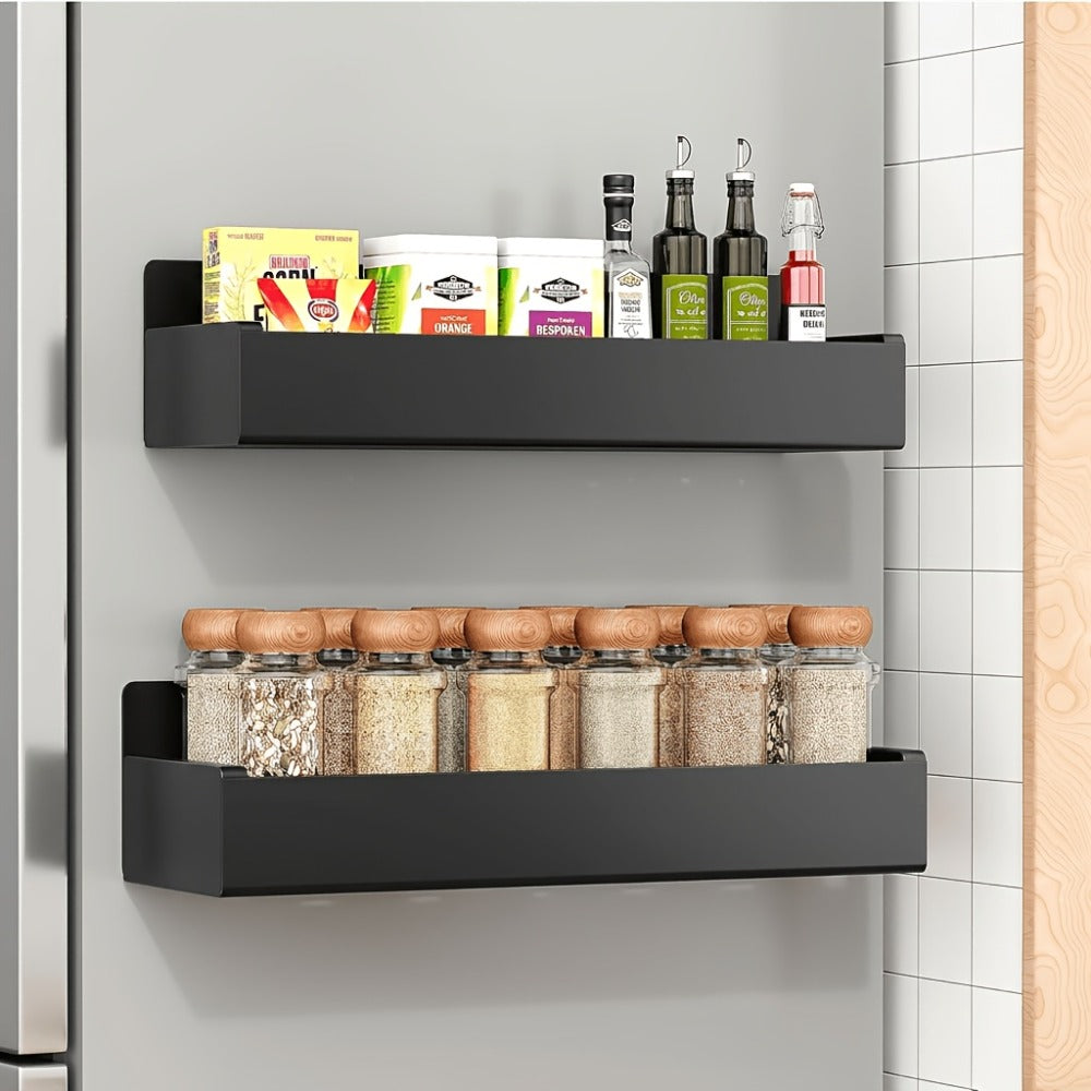Magnetic Refrigerator Storage Rack 2/4pcs Fridge Side Organizer, Multi-Purpose Magnetic Storage Box for Kitchen Bathroom, Space-Saving Magnetic Shelf for Spices Paper Towels, White or Black
