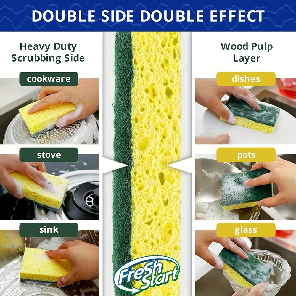 Non-Scratch Cellulose Sponge Dual-Sided with Tough Scouring Pad ¨C Dishwashing Sponges for Kitchen, Dishes & Bathroom, Absorbent & Durable, Green or Blue, 9/12/18/27 Pack Value Sets
