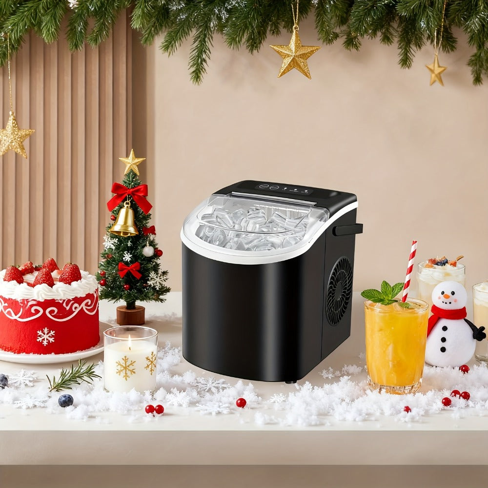 Ice Maker with Basket & Scoop ¨C 26 Lbs/Day Countertop Bullet Ice Machine, 9 Cubes in 6 Mins, Self-Cleaning, 5 Colors Pink White Green Silver Black, for Home, Kitchen, Office, Bar, RV & Camping