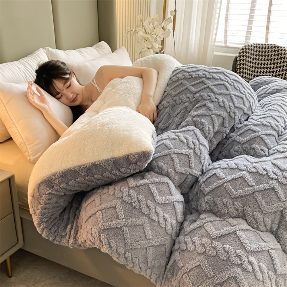 Plush Thick Comforter Blanket ¨C Premium Warm Winter Duvet with 100% Microfiber Fill, Soft Fluffy Bedding for Bedroom & Hotel, Machine Washable (Twin, Full, Queen ¨C Grey & Blue, Excludes Pillowcase)