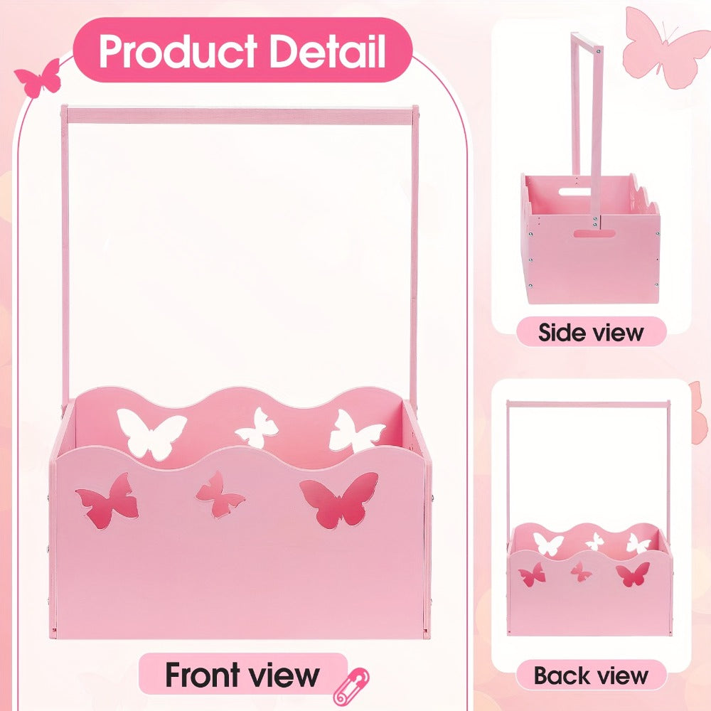 Wooden Baby Shower Gift Basket Crate with Handle Storage Hamper Baby Registry Gift for New Parents Nursery Organizer Pink Butterfly Blue Whale Pregnancy Gift