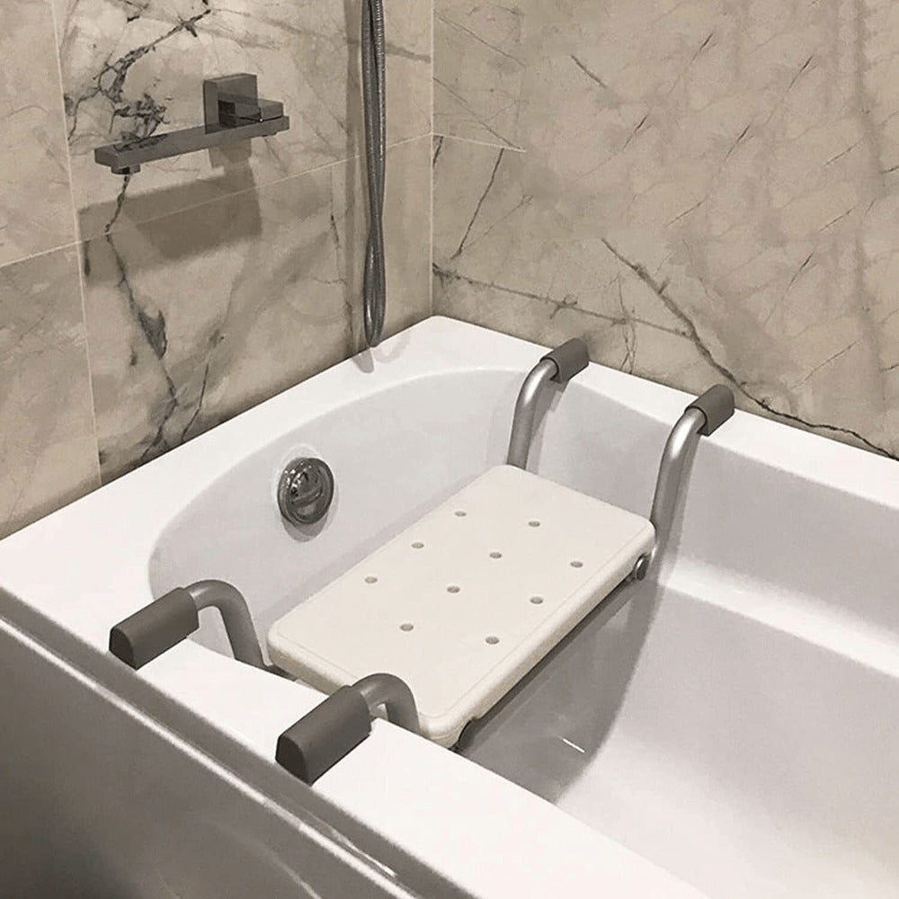 Bath Seat Adjustable Aluminum Shower Chair ¨C Suspended Bathtub Stool with Anti-Slip Handles, 300 lbs Capacity | Lightweight Retractable Bath Board for Elderly, Disabled & Injured, 3 Length Settings