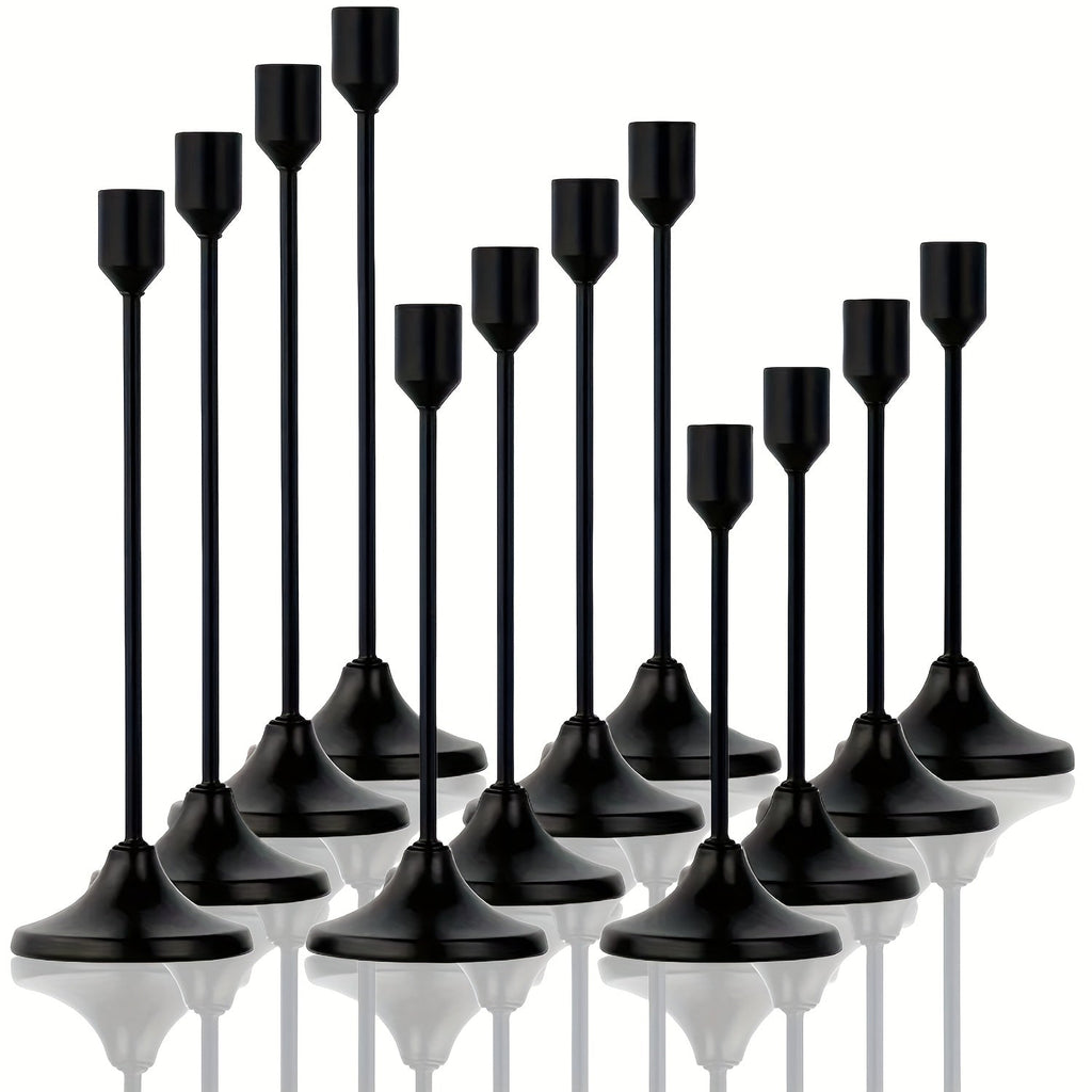 12pcs Metal Taper Candle Holders Set - Modern Tapered Design, Polished Finish, Tabletop Centerpiece for Christmas, Halloween, Weddings & Home Decor (Candles Not Included)