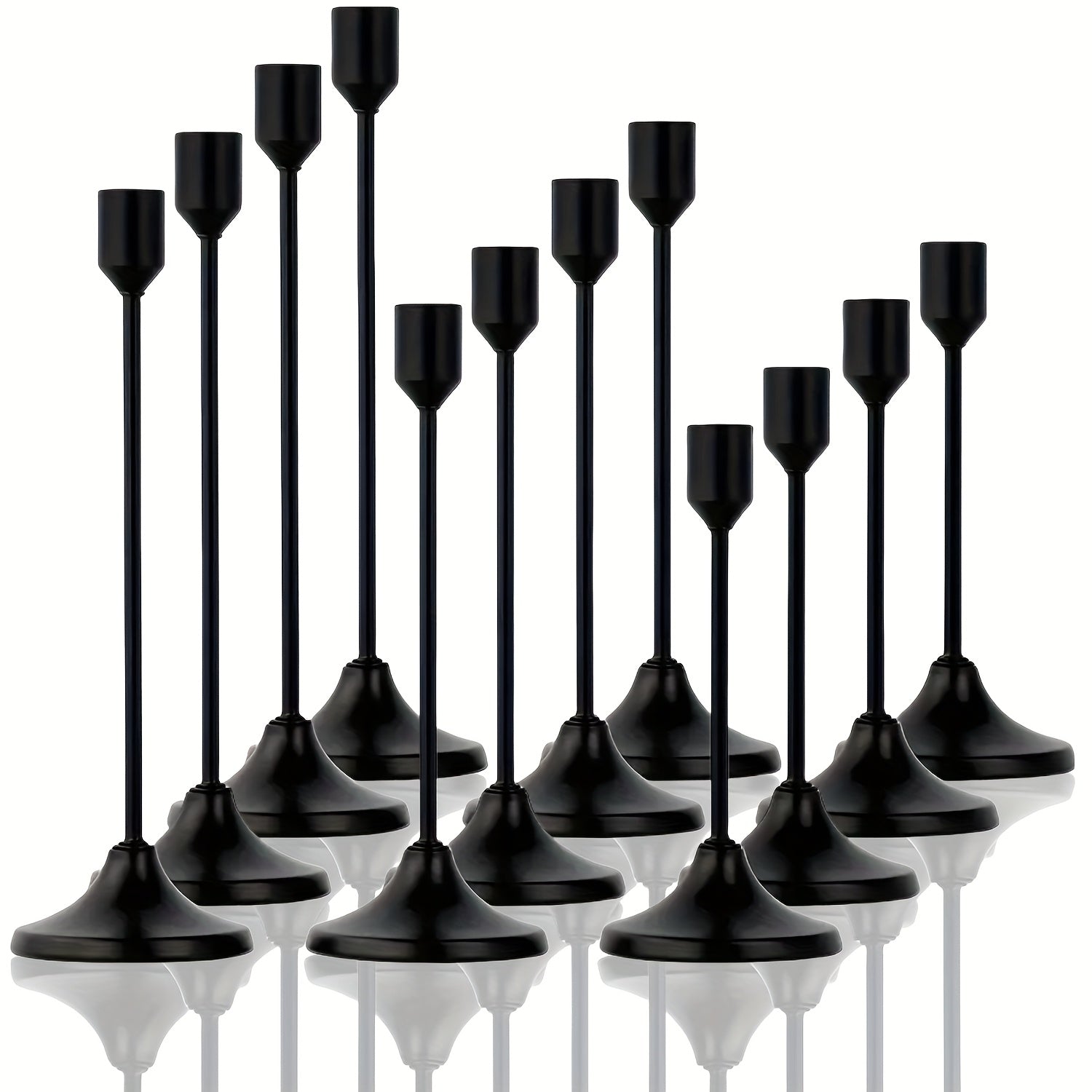 12pcs Metal Taper Candle Holders Set - Modern Tapered Design, Polished Finish, Tabletop Centerpiece for Christmas, Halloween, Weddings & Home Decor (Candles Not Included)