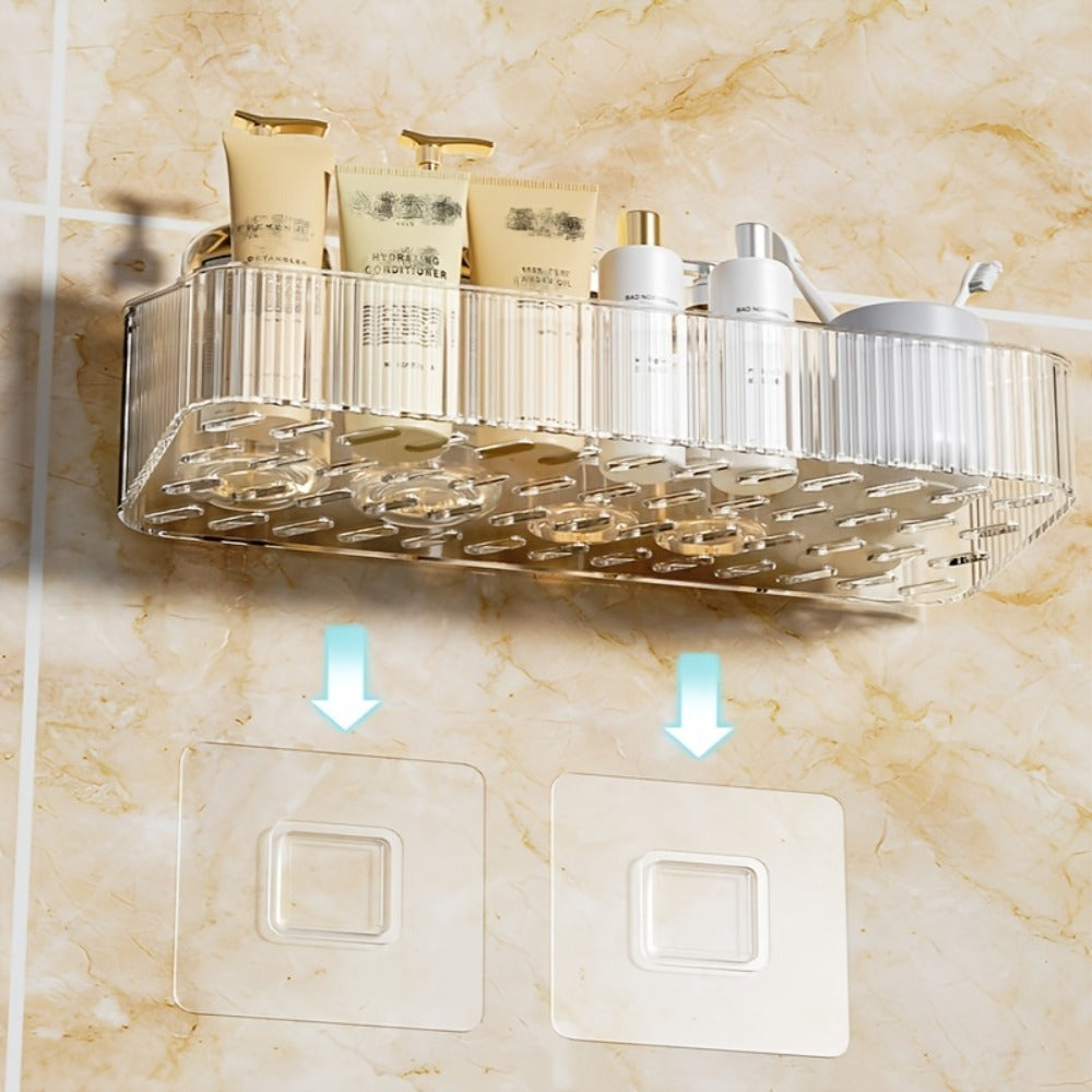Wall Mounted Bathroom Shelf Storage Rack Organizer - Plastic Hanging Tray Basket Shampoo Shower Gel Holder | Gray Amber Green | Bathroom Storage and Organization Accessories