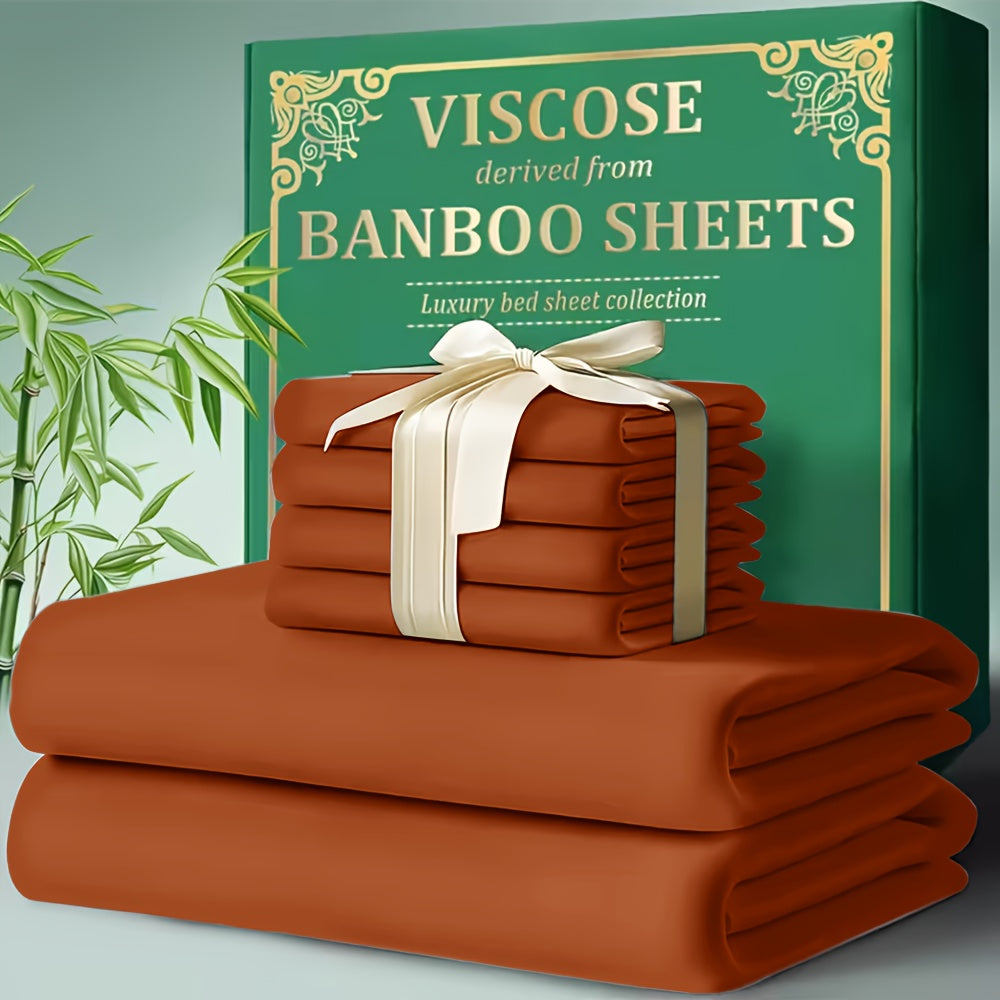 Bamboo Cooling Bed Sheet Set 4pcs - Ultra Soft Breathable Deep Pocket Fitted Sheets, 2200TC Cooling Fabric, Shrink & Wrinkle Resistant, All-Season Bedding