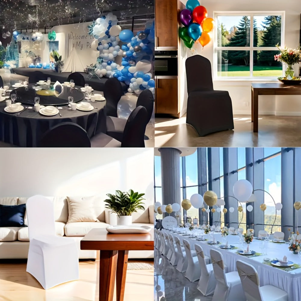 Spandex Chair Covers Bulk, Elastic Stretch Universal Fit Banquet Chair Protectors ¡ª Machine Washable Wedding Chair Covers for Weddings, Parties, Banquets & Events | Black & White | 30-150 Pack