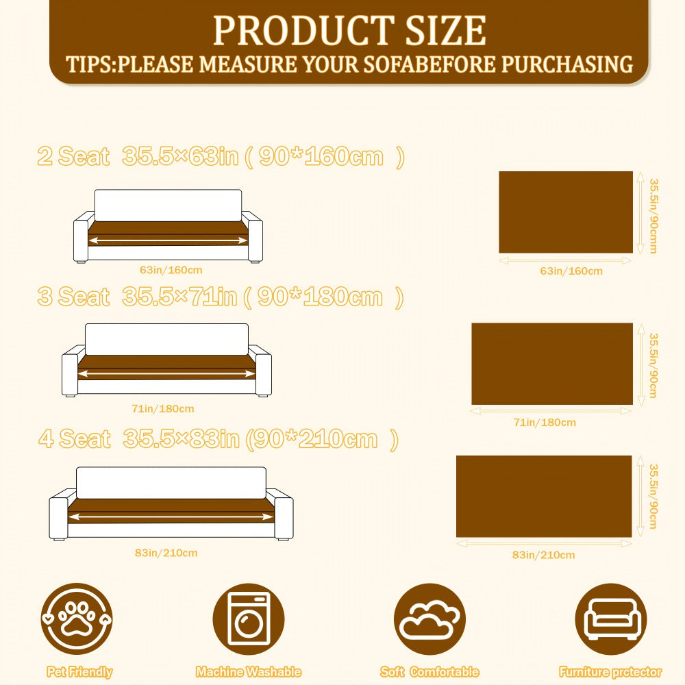 Non-Slip Sofa Cushion Cover Fuzzy Couch Pad Anti-Scratch Pet Friendly Machine Washable Fits 2 3 4 Seat Sectional Recliner 35.5 Inch Wide Beige Light Brown Grey