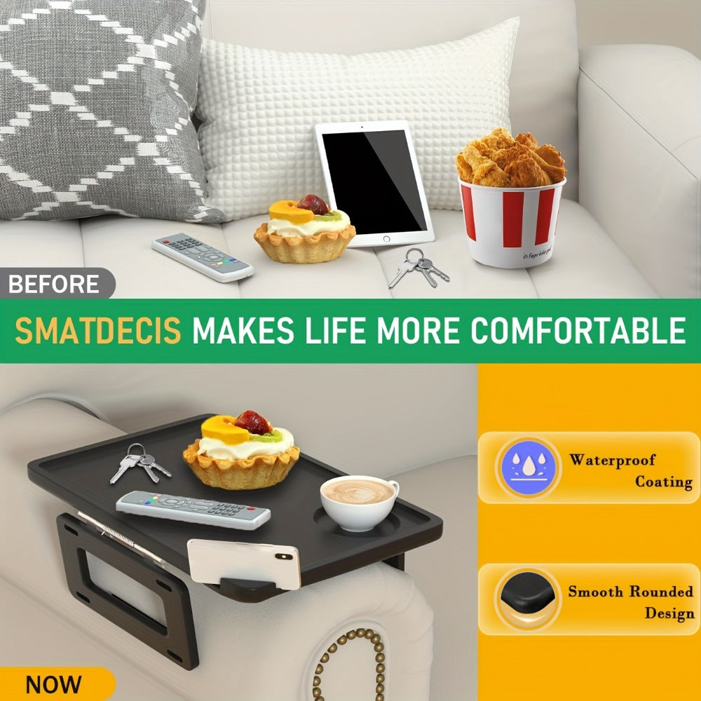 Bamboo Sofa Arm Tray with Folding Legs ¨C Clip-On Couch Armrest Table for Snacks Drinks Remote Control Living Room Bedroom Breakfast Tray Natural Rectangular