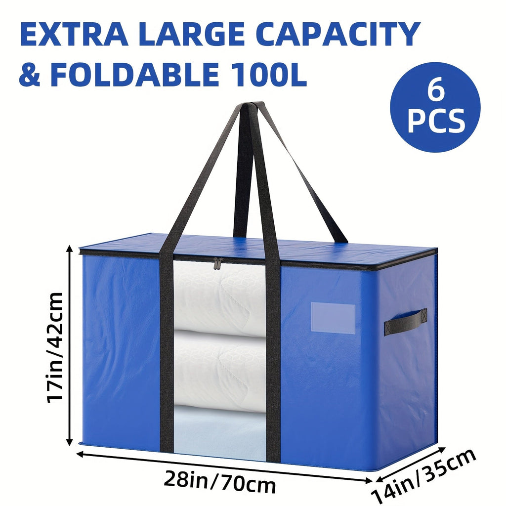 Heavy Duty Moving Bags with Handles & Zippers ¨C Extra Large Waterproof Storage Bags for Moving, Clothes & Closet Organization (6pcs 26.42gal or 16pcs Set, Blue)
