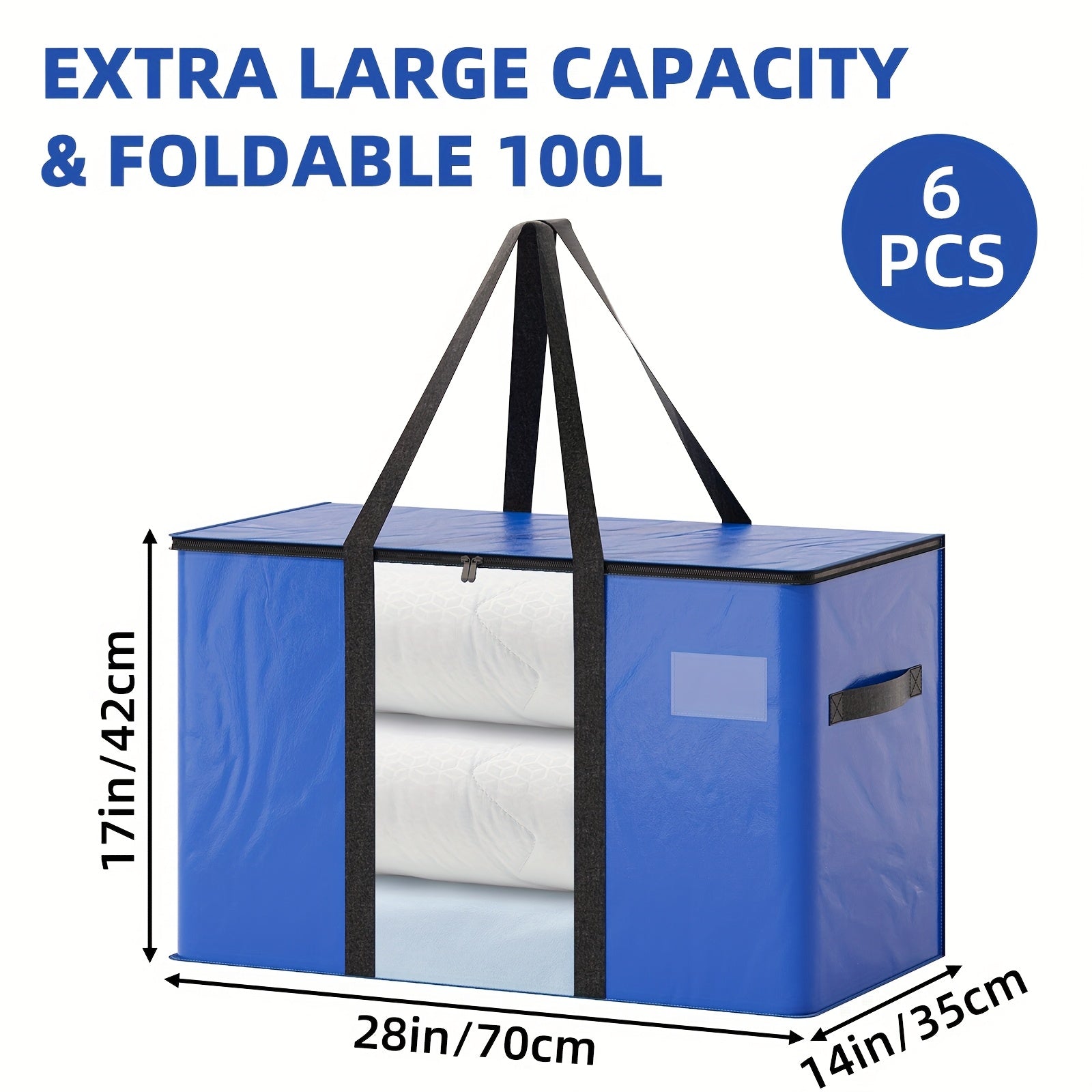 Heavy Duty Moving Bags with Handles & Zippers ¨C Extra Large Waterproof Storage Bags for Moving, Clothes & Closet Organization (6pcs 26.42gal or 16pcs Set, Blue)