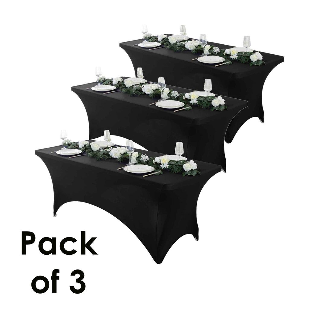 Spandex Tablecloth Stretch Table Cover Fitted Rectangle Table Cloth for Wedding Party Event 3/5pcs White Black