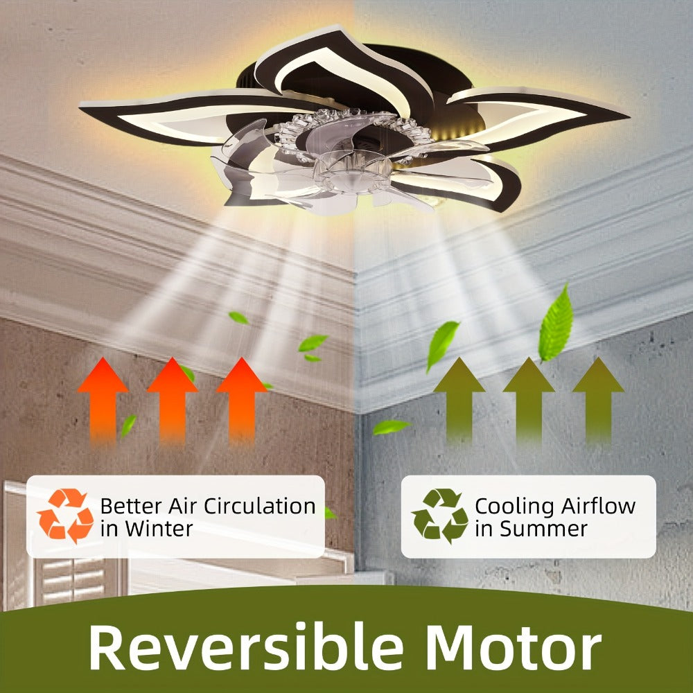 Ceiling Fan with Light 27 Inch Flush Mount - Low Profile 6-Speed 3-Color Dimmable LED, Remote & App Control, Modern Ceiling Fan for Bedroom, Living Room, Room Decor, Black or White