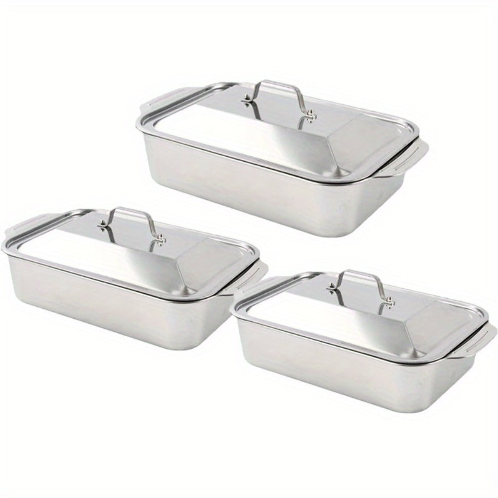 Stainless Steel Baking Trays with Lids ¨C Large Capacity Sheet Pan Set for BBQ, Bread, Desserts, Seafood & Buffets | Family Gatherings, Outdoor Camping, Portable Food Trays