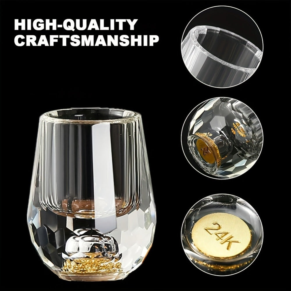 24K Gold Plated Crystal Wine Set ¨C 1 Decanter & 6 Cups with Leakproof Crystal Glasses ¨C Elegant Black Gift Box ¨C Luxury Home Bar, Wedding & Party Gift for Wine Lovers