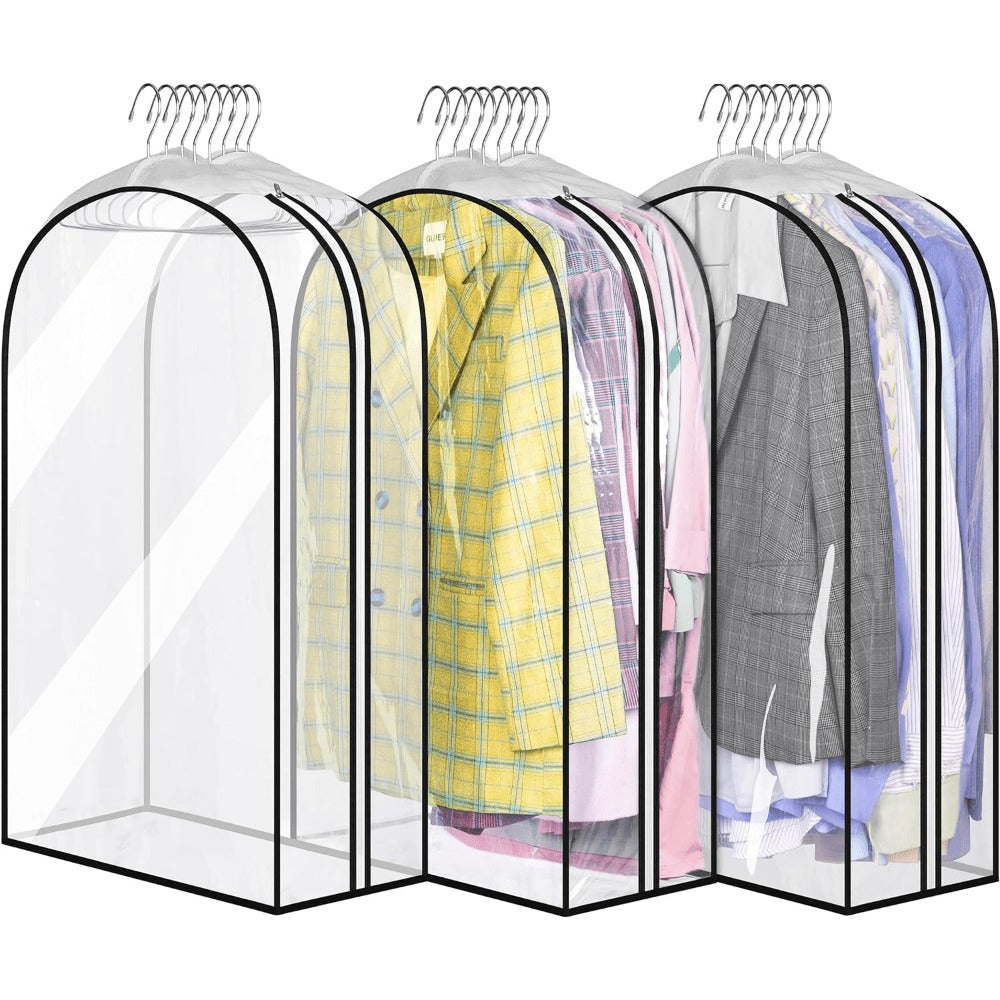 Garment Bags for Hanging Clothes, 3-Pack Transparent Suit Bags with Zipper, Heavy Duty EVA Coat Covers for Wardrobe Closet Storage, Fits 32 40 50 60 Inch Dresses Shirts Coats
