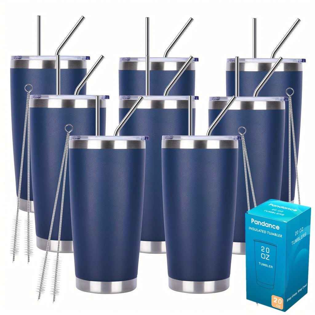 Stainless Steel Insulated Tumblers with Lid and Straw Bulk 20oz 304 Double Wall Vacuum Travel Mug for Hot Iced Coffee Drinks Water Cup Set 8pcs 12pcs 24pcs White Navy Blue Red Silver Black Mix