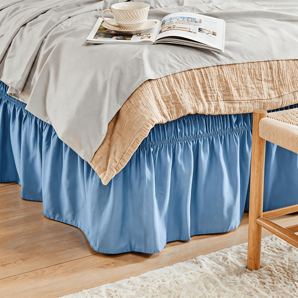 Ruffled Bed Skirt with Adjustable Elastic - Twin Full Queen King, 15-Inch Drop, Machine Washable, 30 Colors