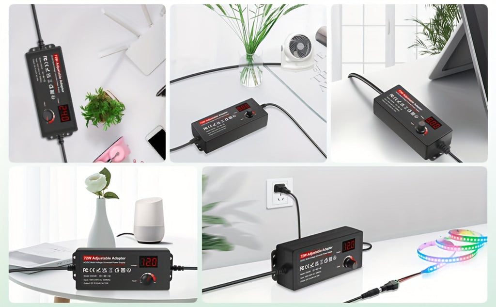 Adjustable AC to DC Power Adapter 72W - 3-24V Variable Power Supply with LCD Voltage Display, Knob Control, 15 Interchangeable Tips, Overvoltage & Short Circuit Protection, 100-240V Universal Input