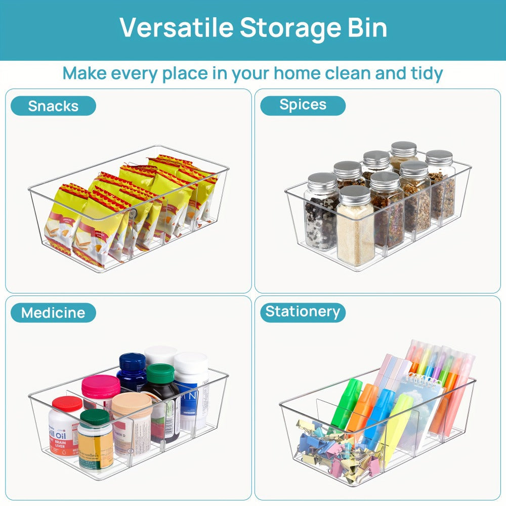 Clear Pantry Storage Bins Set of 8 with Dividers - Transparent Refrigerator Organizer Bins for Kitchen Cabinet, Pantry Organization, Snack Packet Spice Pouch Storage, 10.4¡± x 6.1¡± x 3.5¡±
