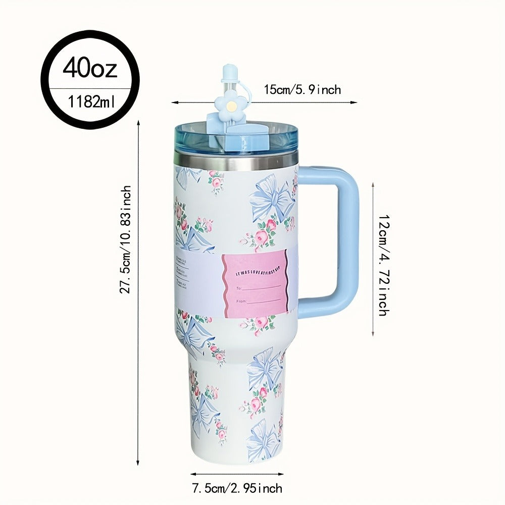 40oz Insulated Tumbler with Handle ¨C Stainless Steel Travel Mug, Keeps Cold 20 Hours, Leak-Proof Lid, Portable Coffee Cup for Camping, Office & Outdoor Activities ¨C White, Pink, Blue