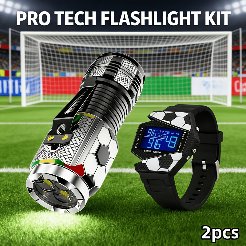 Flashlight & Watch Gift Set - Super Bright LED Handheld Flashlight with Multifunctional Watch, Adjustable Focus, Side Light, Multiple Modes & Long Range, Tactical Flashlight Gift Set for Men