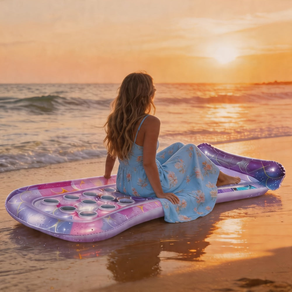 Inflatable Pool Float Sequin Gradient, Rectangular PVC Floating Bed with Ventilation Holes & Flash Gradient Colors, Buoyancy Water Lounge for Indoor Outdoor Pool Beach Lake