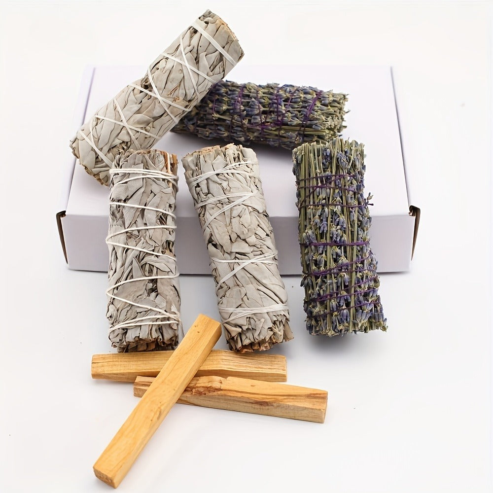 Smudge Sticks Gift Set - White Sage, Lavender & Palo Santo Hand-Tied Cleansing Bundle for Meditation, Spiritual Practice & Mindfulness - Natural Aromatherapy Incense Kit