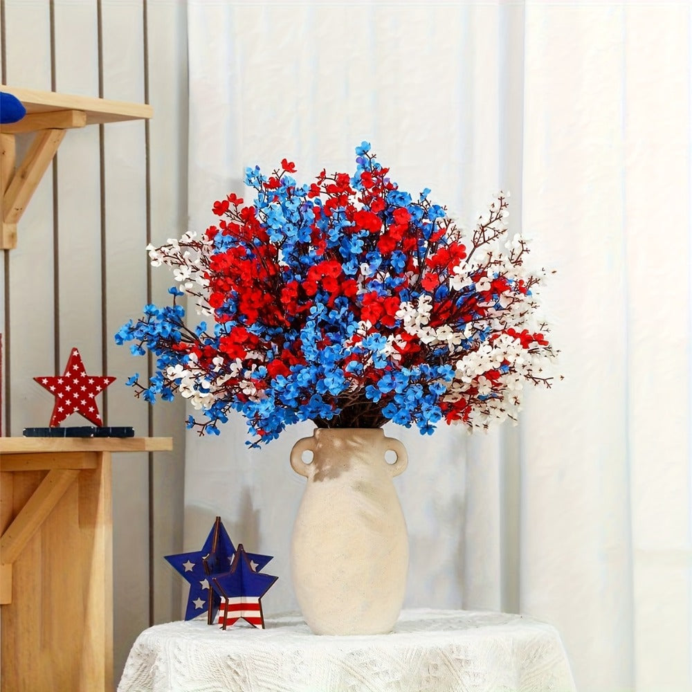 4th of July Artificial Flowers 15pcs Patriotic Red White Blue Fake Flower Arrangements Independence Day Home Decor Table Centerpiece Indoor Outdoor Maintenance Free Holiday Decoration