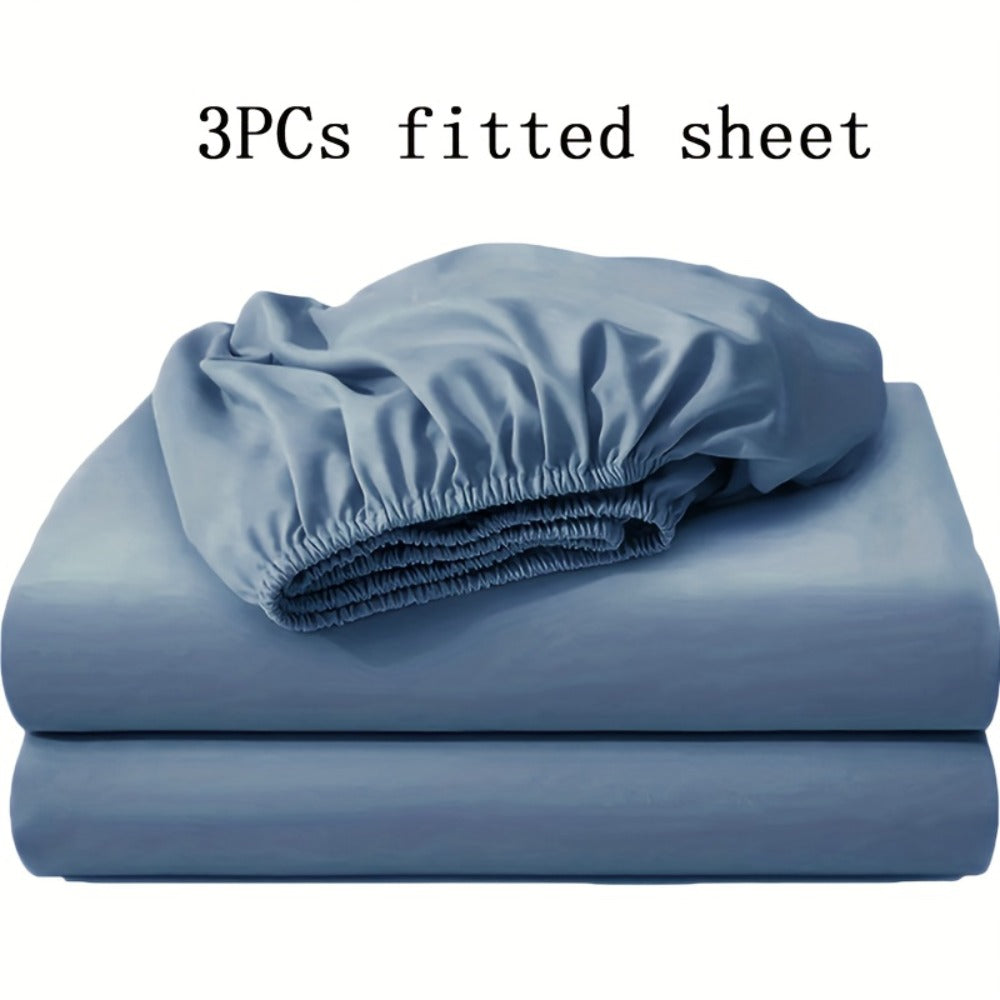 Fitted Sheet Set 3pcs with 2 Pillowcases | Soft Solid Color Bed Sheets Twin Full Queen King