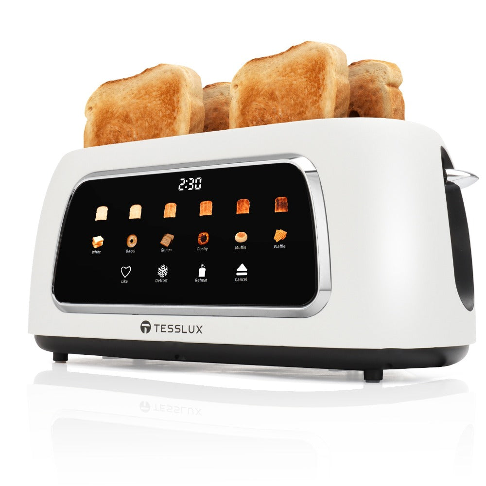 4 Slice Toaster with Touch Screen Control, 1.5¡± Wide Long Slots, 6 Browning Levels & 6 Bread Types ¨C Digital Timer, Memory Function, Defrost & Reheat for Family Breakfast, White & Black