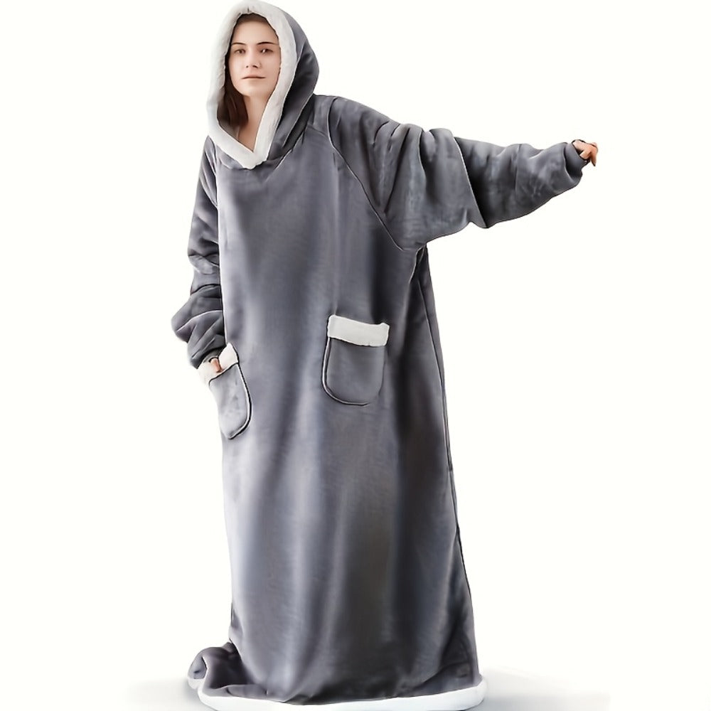 Wearable Blanket Hoodie ¨C Oversized Flannel Sweatshirt Blanket with Pockets for Women & Men, 450-500gsm Thick Warm Winter Cozy